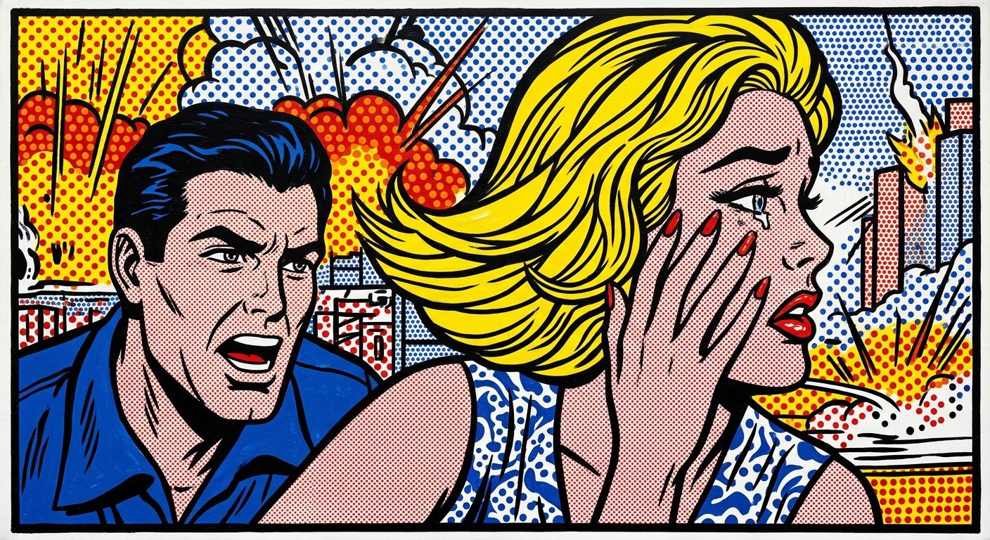 Tableau style Lichtenstein avec points Ben-Day et couleurs primaires