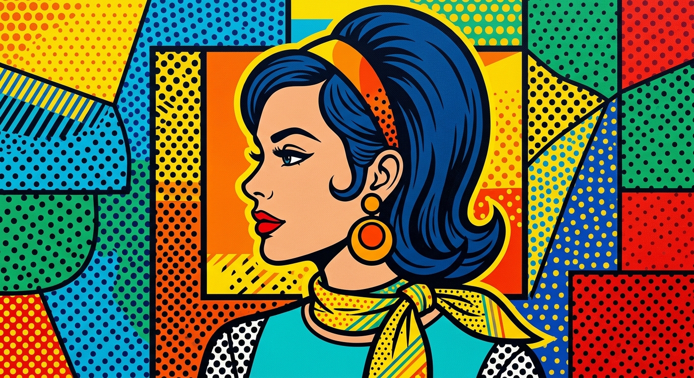 Portrait pop art contemporain de femme en profil avec couleurs vives